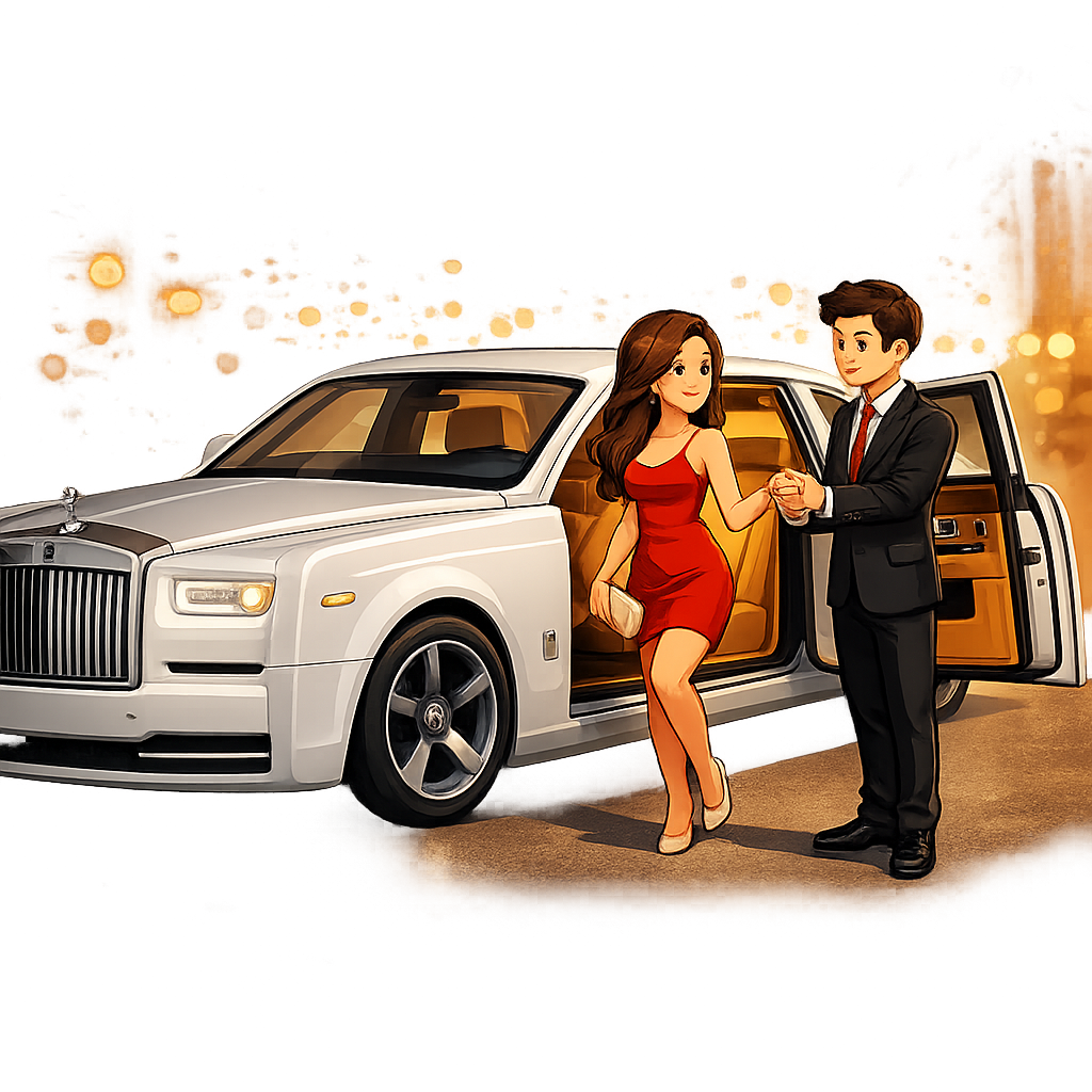 Customer arriving in style with Rolls Royce