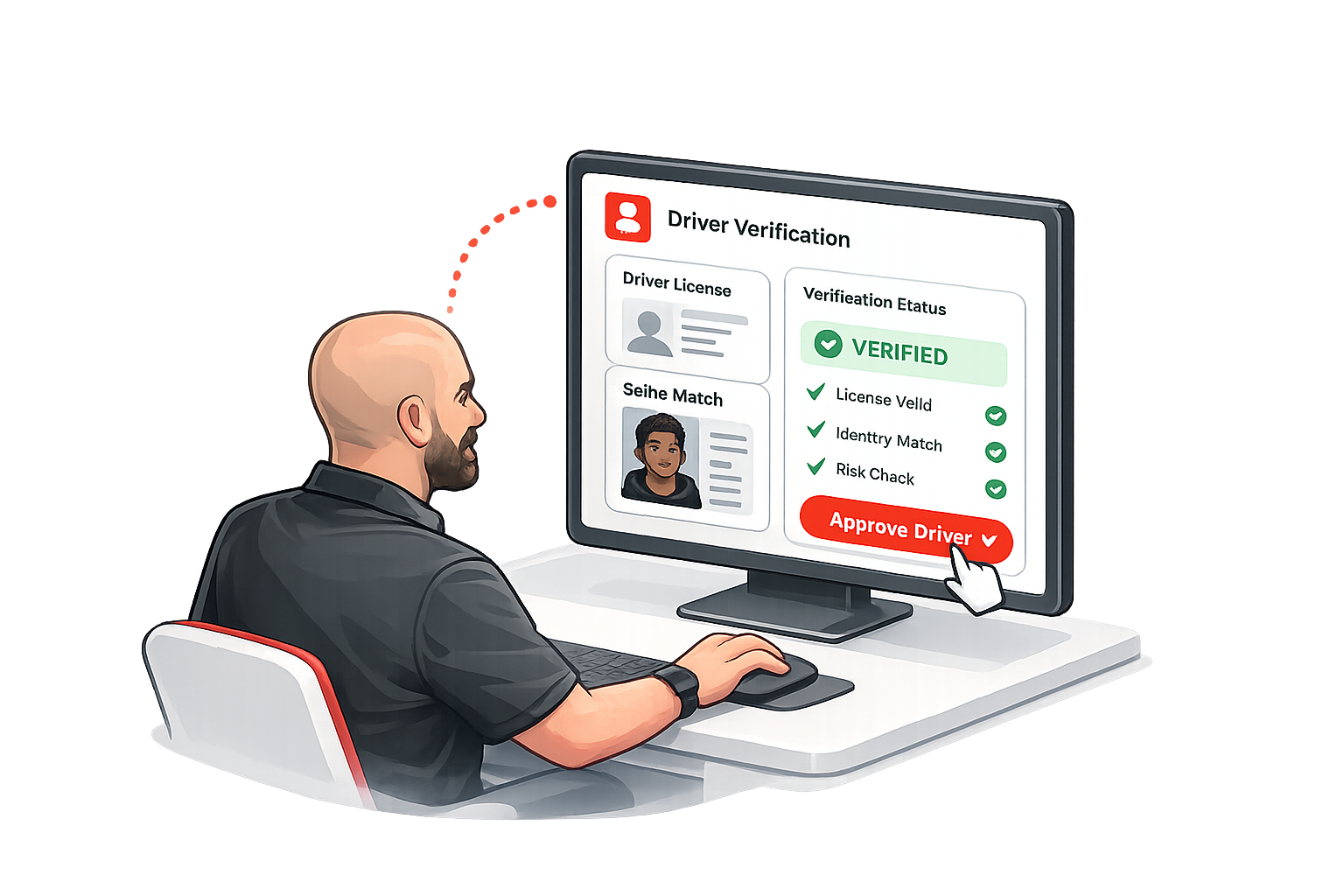 Dealer verifying driver identity on screen